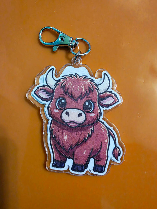Clear Acrylic Keychains: Cowboy Cow