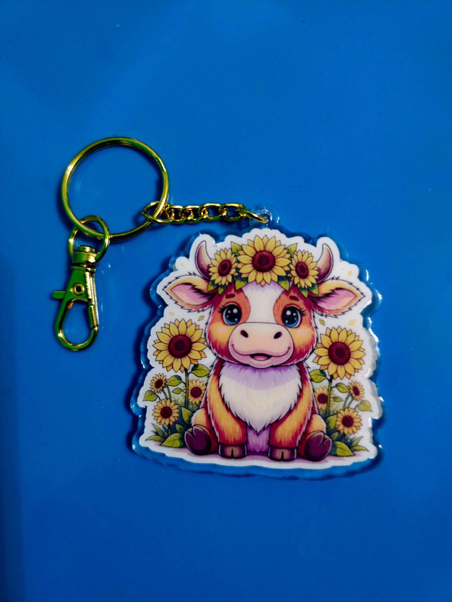 Clear Acrylic Keychains: Sunflower Cow